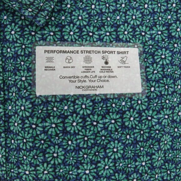 Nick Graham Men's Stretch Short Sleeve Button Up Aqua Shirt Medium NWT - Picture 3 of 4